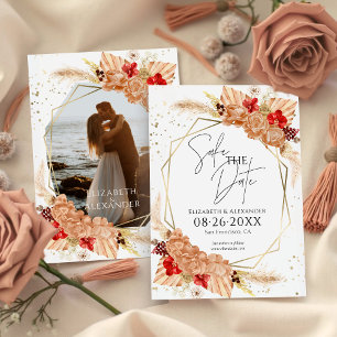 Boho Photo Terracotta Wedding Save The Date Invitation
