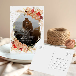Boho Photo   Terracotta Wedding Save The Date Postcard