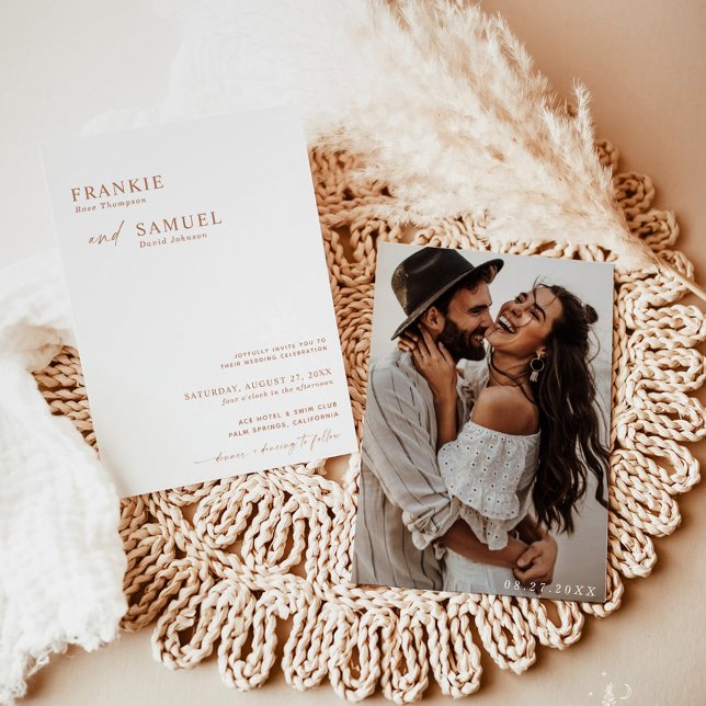 Boho Photo Wedding Invite, Modern Minimalist Invitation (Creator Uploaded)
