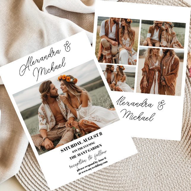 Boho Photo Wedding Modern Minimalist Invitation (Creator Uploaded)