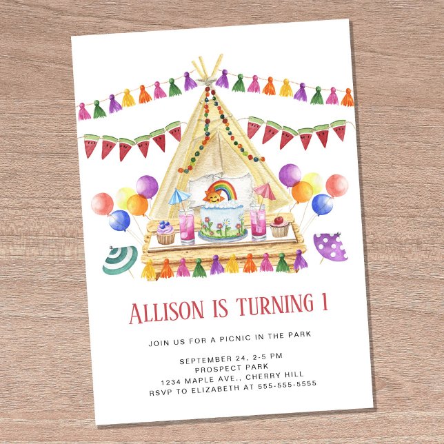 Boho Picnic Birthday Party Invitation (Creator Uploaded)