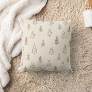 Boho Pine Trees Modern Winter Forest Neutral Beige Throw Pillow