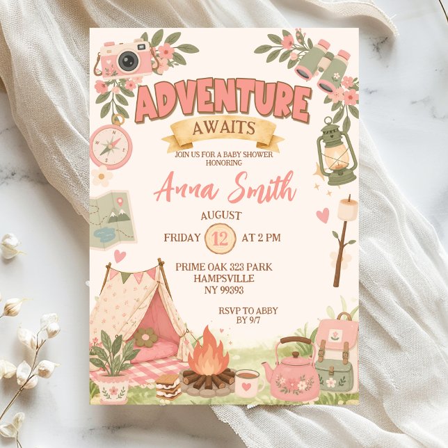 Boho Pink Adventure Awaits Baby Shower Invitation (Creator Uploaded)