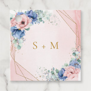 Boho pink and blue floral eucalyptus favour tags