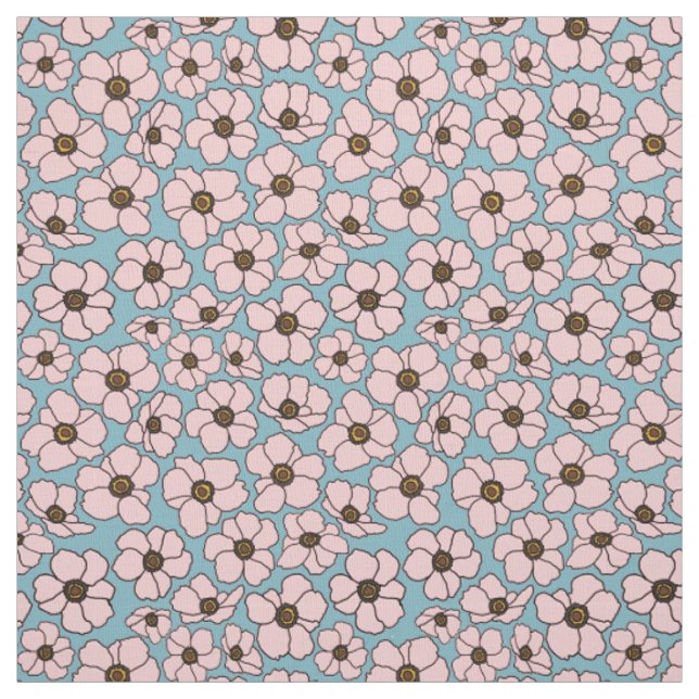Boho Pink And Blue Floral  Fabric (Swatch)