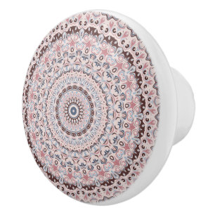 Boho Pink and Blue Mandala Pattern Ceramic Knob