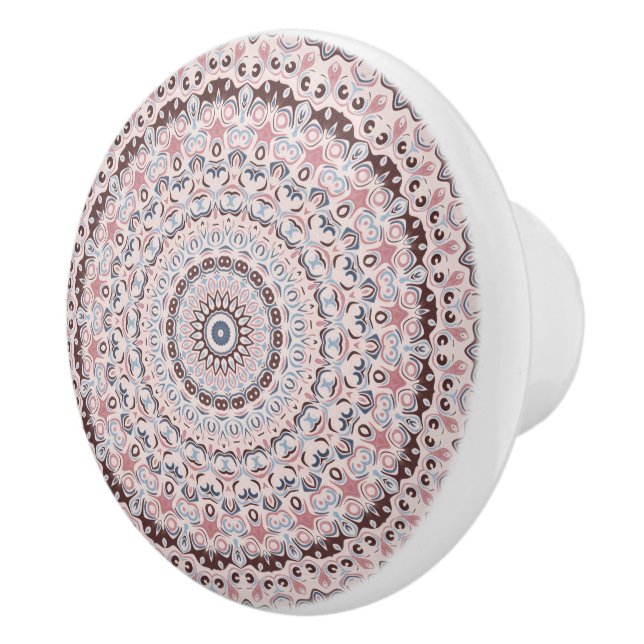 Boho Pink and Blue Mandala Pattern Ceramic Knob (Right)