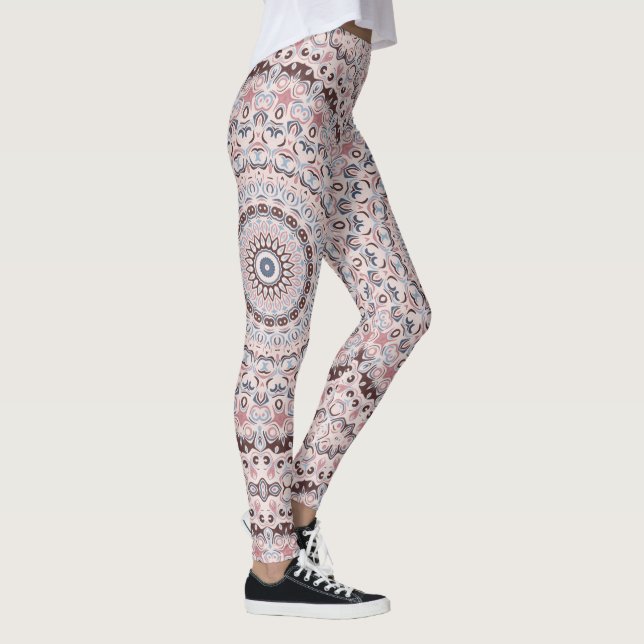 Boho Pink and Blue Mandala Pattern Leggings (Right)