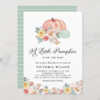 Boho Pink and Blue Pumpkins Autumn Baby Shower