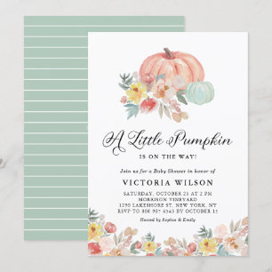 Boho Pink and Blue Pumpkins Autumn Baby Shower Invitation