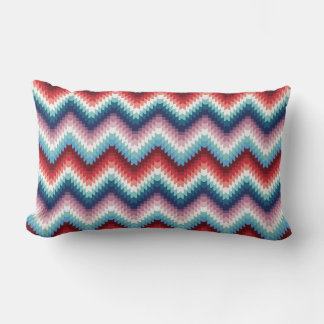 Boho Pink and Blue Zigzag Chevron Seamless Pattern Lumbar Pillow