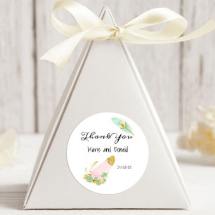 Boho Pink and Gold Feathers Classic Round Sticker