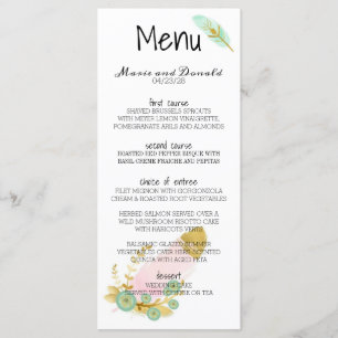 Boho Pink and Gold Feathers Menu