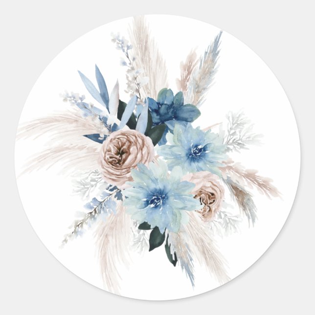 Boho Pink and Navy Peony Bouquet Wedding Classic Round Sticker (Front)