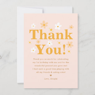 Boho Pink and Yellow Photo Daisy Birthday Thank You Card