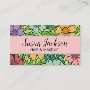 Boho Pink Aqua Gold Happy Floral Carte de visite