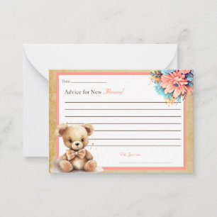 Boho Pink Bear Baby Shower Advice for Mommy Card