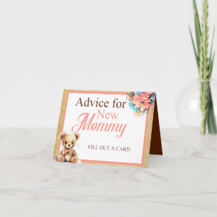 Boho Pink Bear Baby Shower Advice for Mommy Table  Card
