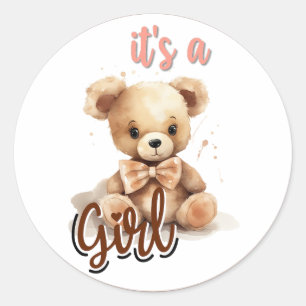 Boho Pink Bear Baby Shower Classic Round Sticker