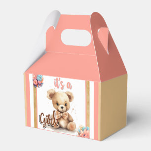Boho Pink Bear Baby Shower  Favor Box