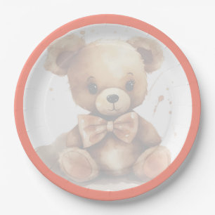 Boho Pink Bear Baby Shower  Paper Plate