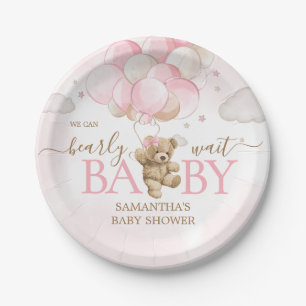 Boho Pink Bear Balloon Baby Shower Paper Plate