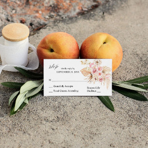Boho Pink & Beige Floral Pampas 2SM No Meal RSVP Enclosure Card