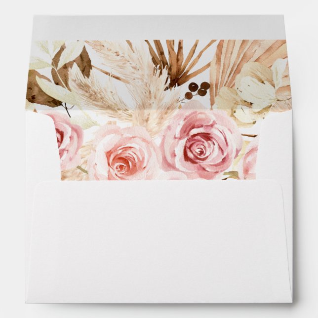 Boho Pink & Beige Floral Pampas Grass 2 Envelope (Back (Bottom))