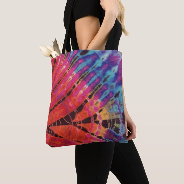 Boho Pink Blue Abstract Modern Art Batik Tie Dye Tote Bag (Close Up)