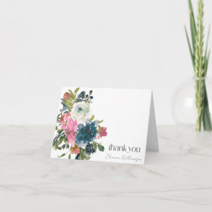 Boho Pink Blue Floral Custom Bridal Shower Name Thank You Card