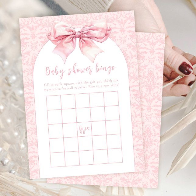 Boho Pink Bow Baby Girl Douche Bingo Carte de jeu (Créateur téléchargé)