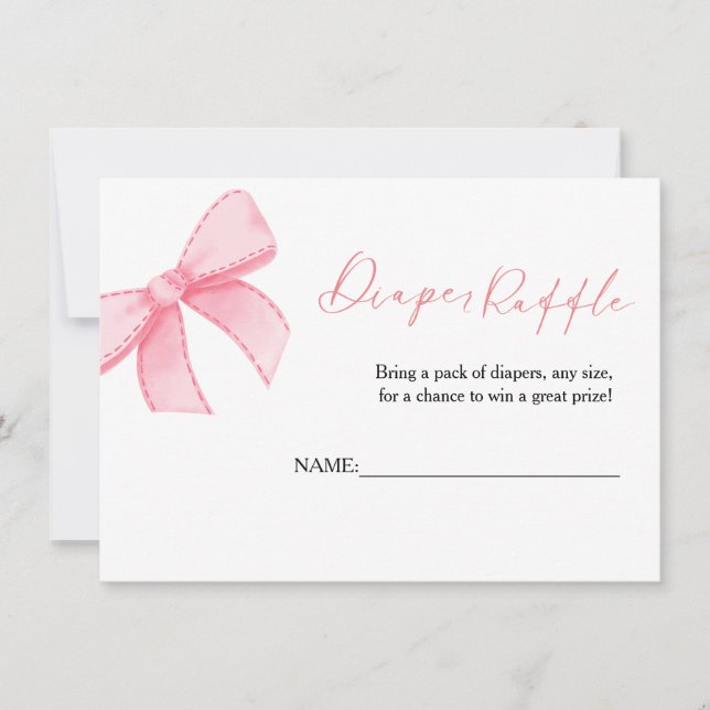 Boho Pink Bow  Daiper Raffle for baby Shower Card (Front)