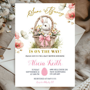 Boho Pink Bow Floral Easter Bunny Baby Shower Invitation