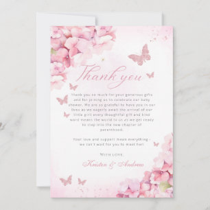Boho Pink Butterfly Kisses Floral Girl Baby Shower Thank You Card