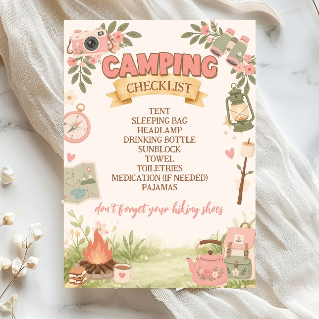 Boho Pink Camping Checklist  Invitation (Creator Uploaded)