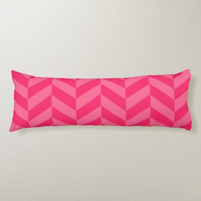 Boho Pink Chevron Ikat Inspired Pattern Red Accent Body Pillow (Front)
