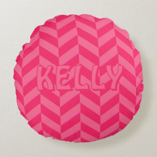 Boho Pink Chevron Ikat Inspired Pattern Red Accent Round Pillow