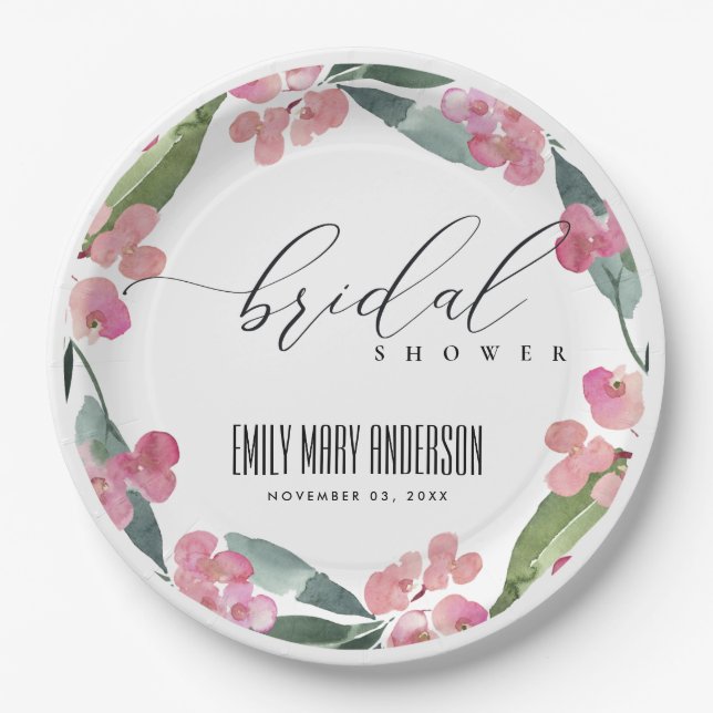 BOHO PINK CHRIST THORN CACTI BLOOM BRIDAL SHOWER PAPER PLATE (Front)