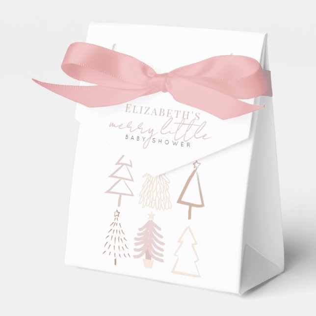 Boho Pink Christmas Trees Baby Shower Favor Box (Front Side)
