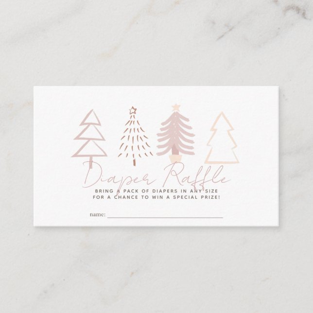 Boho Pink Christmas Trees Diaper Raffle Ticket Enclosure Card (Front)