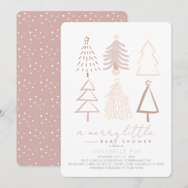 Boho Pink Christmas Trees Virtual Baby Shower Invitation (Front/Back)