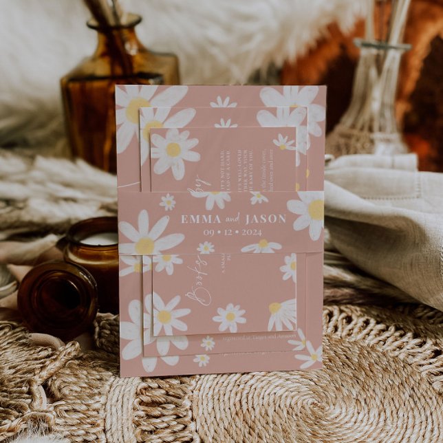 Boho Pink Daisy Flower Invitation Belly Band (Creator Uploaded)