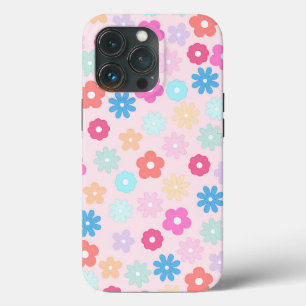 Boho Pink Daisy Flowers Pattern iPhone 13 Pro Case