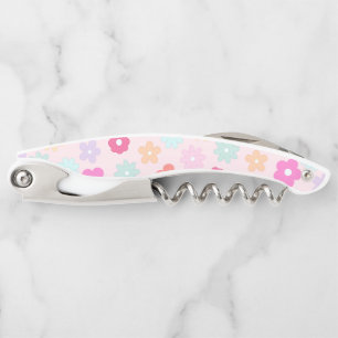 Boho Pink Daisy Flowers Pattern Corkscrew