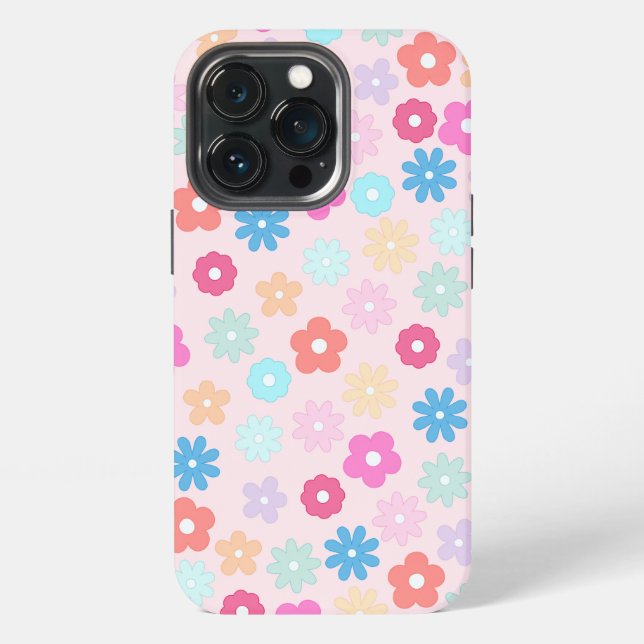 Boho Pink Daisy Flowers Pattern iPhone Case (Back)