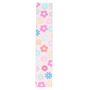 Boho Pink Daisy Flowers Pattern Medium Table Runner