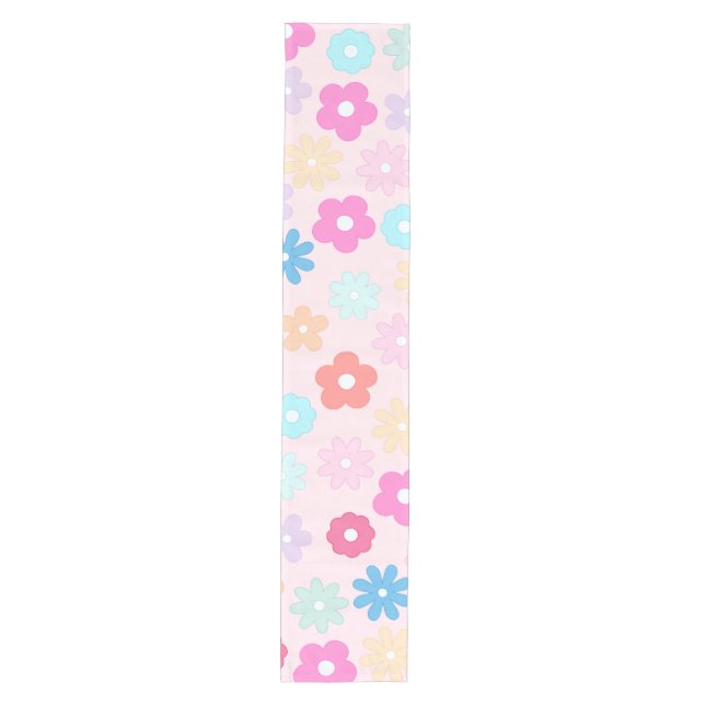 Boho Pink Daisy Flowers Pattern Medium Table Runner (Front)