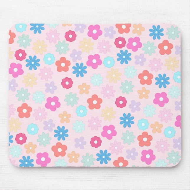 Boho Pink Daisy Flowers Pattern Mouse Pad (Front)