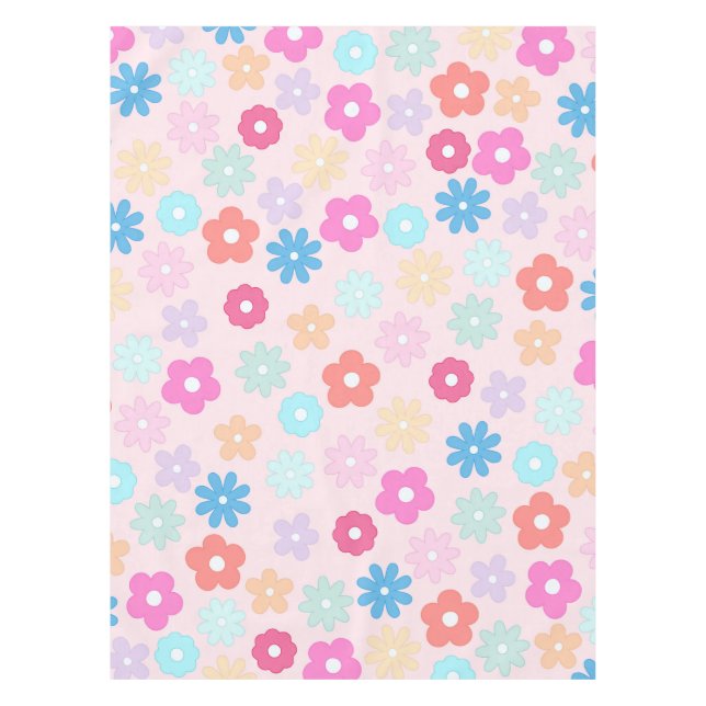 Boho Pink Daisy Flowers Pattern Tablecloth (Front)
