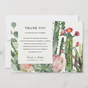 BOHO PINK DESERT CACTUS FLORAL WATERCOLOR WEDDING THANK YOU CARD